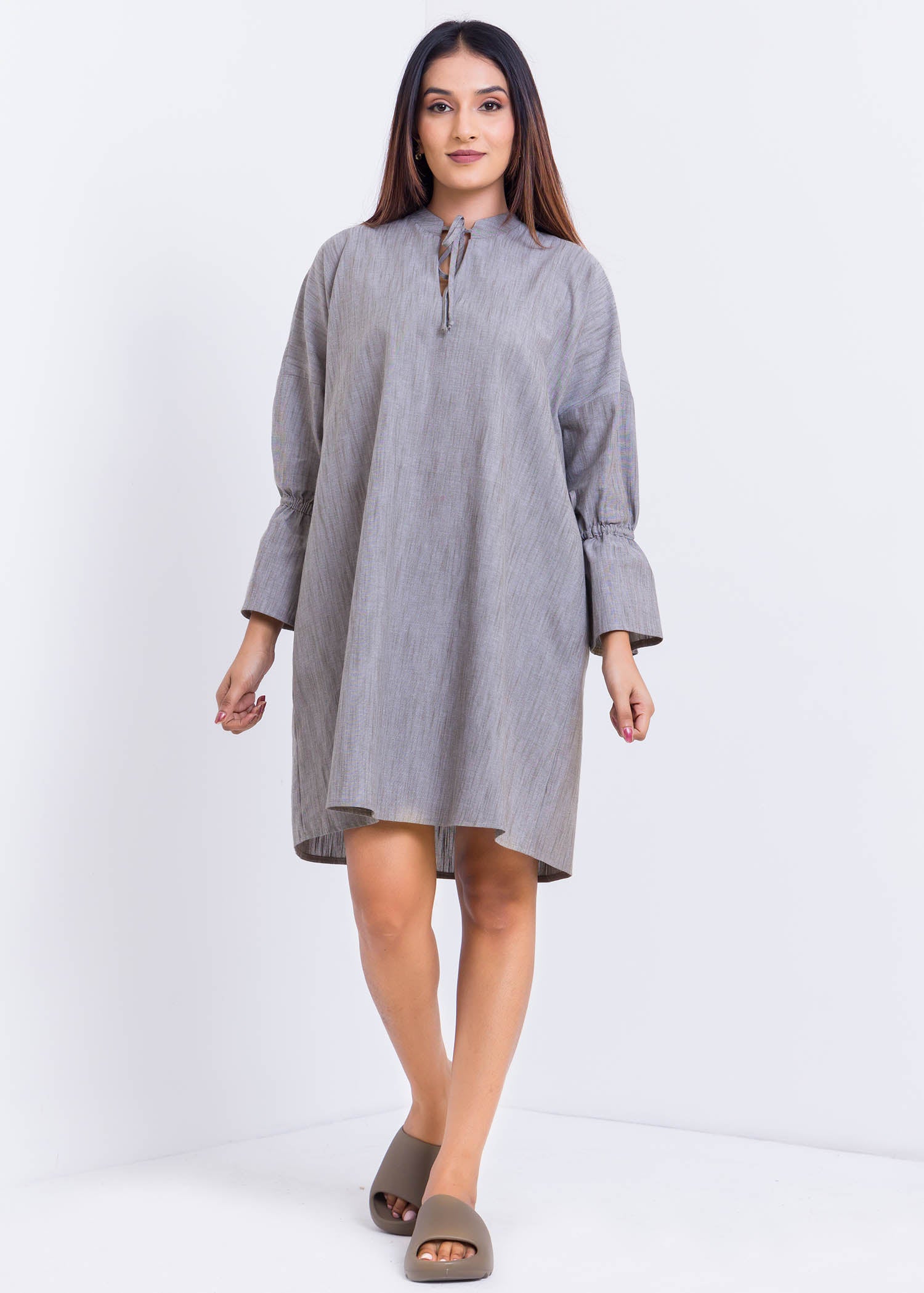 Basic Knee Length Dress With Draw Cord Detail