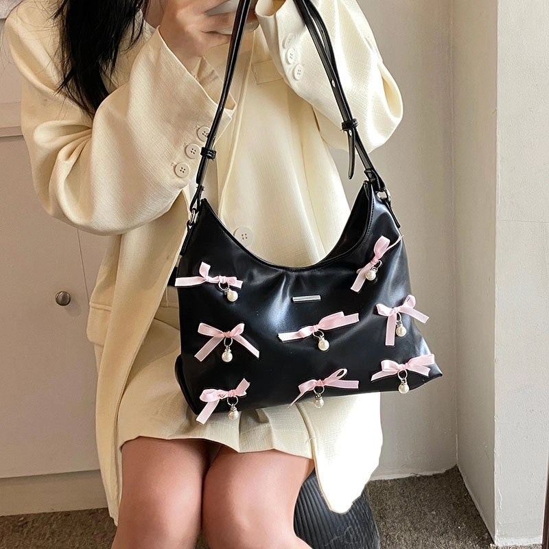 Women's Medium Pu Leather Bow Knot Elegant Square Zipper Tote Bag