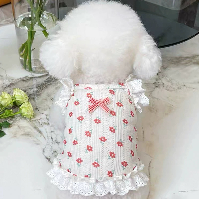 Sweet Flower Printed Lace Bow Dog Cat Vest