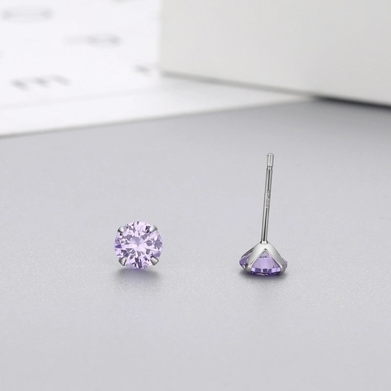 Minimalist Geometric Sterling Silver Zircon Ear Studs 1 Pair