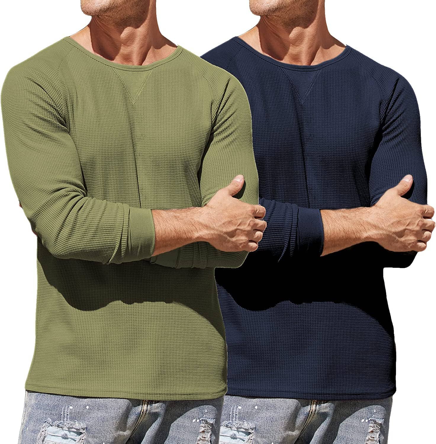 2 Pack Waffle Long Sleeve Cotton T-Shirt (US Only)