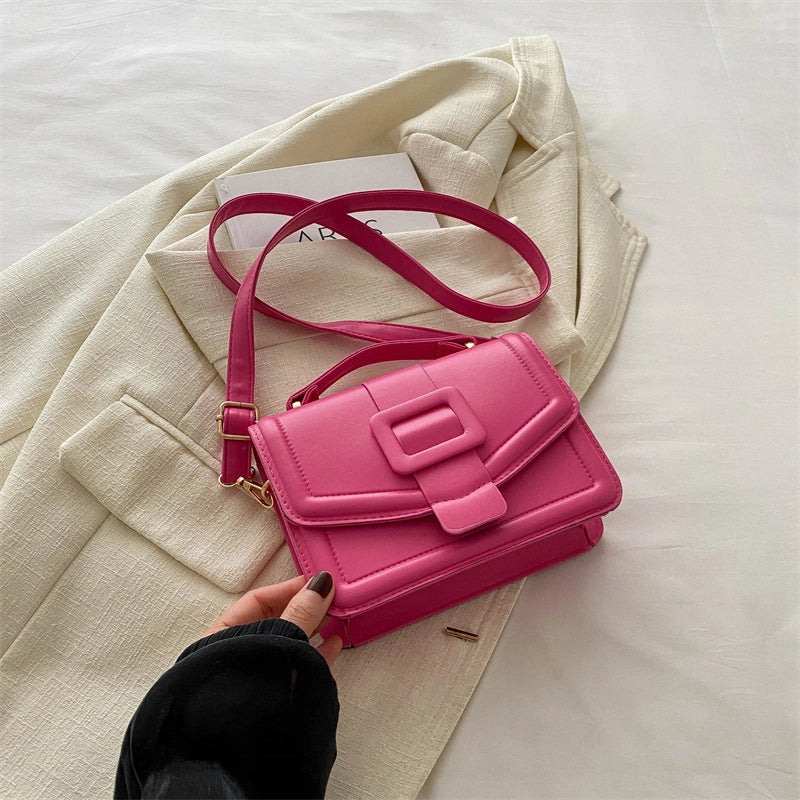Women's Medium Pu Leather Solid Color Streetwear Square Flip Cover Shoulder Bag Crossbody Bag