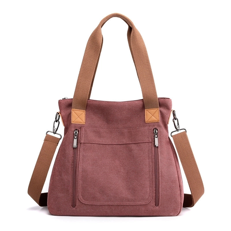 Women's Medium Canvas Solid Color Business Square Zipper Shoulder Bag Crossbody Bag