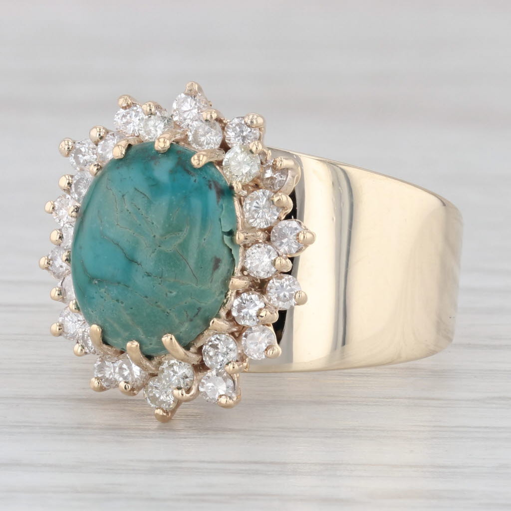 0.80 ctw Green Stone Diamond Halo Wide Band 14K Yellow Gold Size 10 Ring
