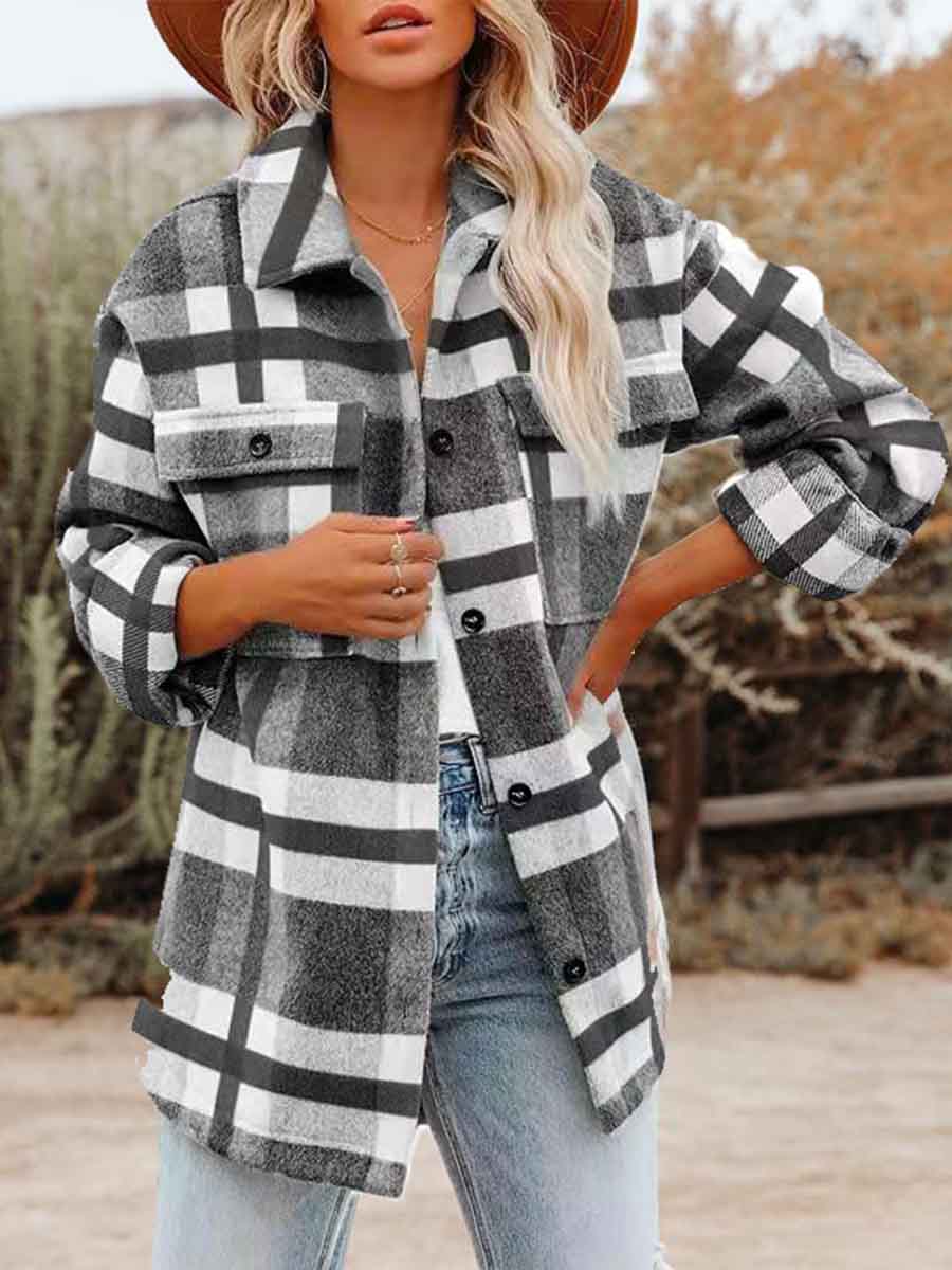 Loose Plaid Shirt Coat