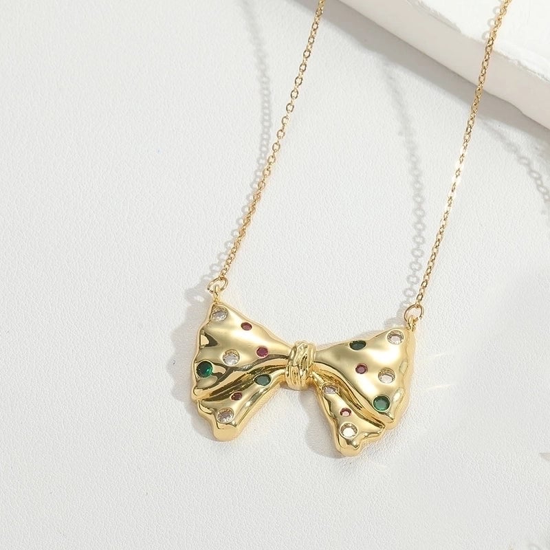 Copper 14K Gold Plated Vintage Style Minimalist Plating Inlay Butterfly Zircon Pendant Necklace