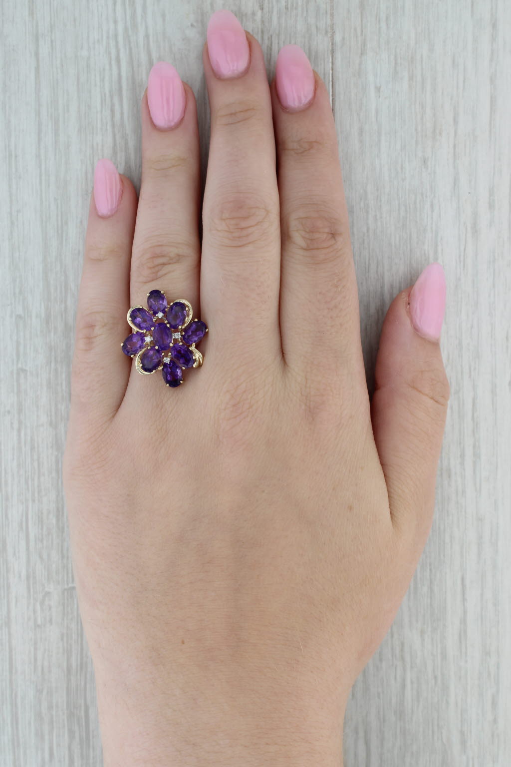 6.23ctw Amethyst Diamond Cluster Ring 14k Yellow Gold Size 9 Cocktail