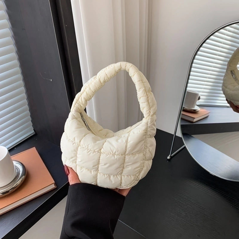 Women's Cotton Solid Color Basic Pillow Shape Zipper Shoulder Bag Handbag Underarm Bag