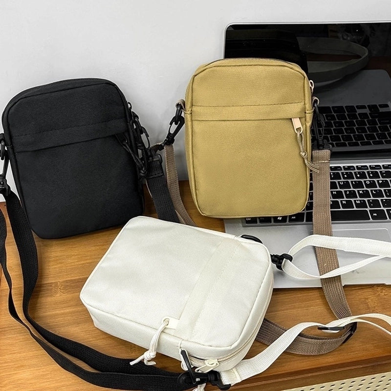 Men's Nylon Solid Color Streetwear Square Zipper Shoulder Bag