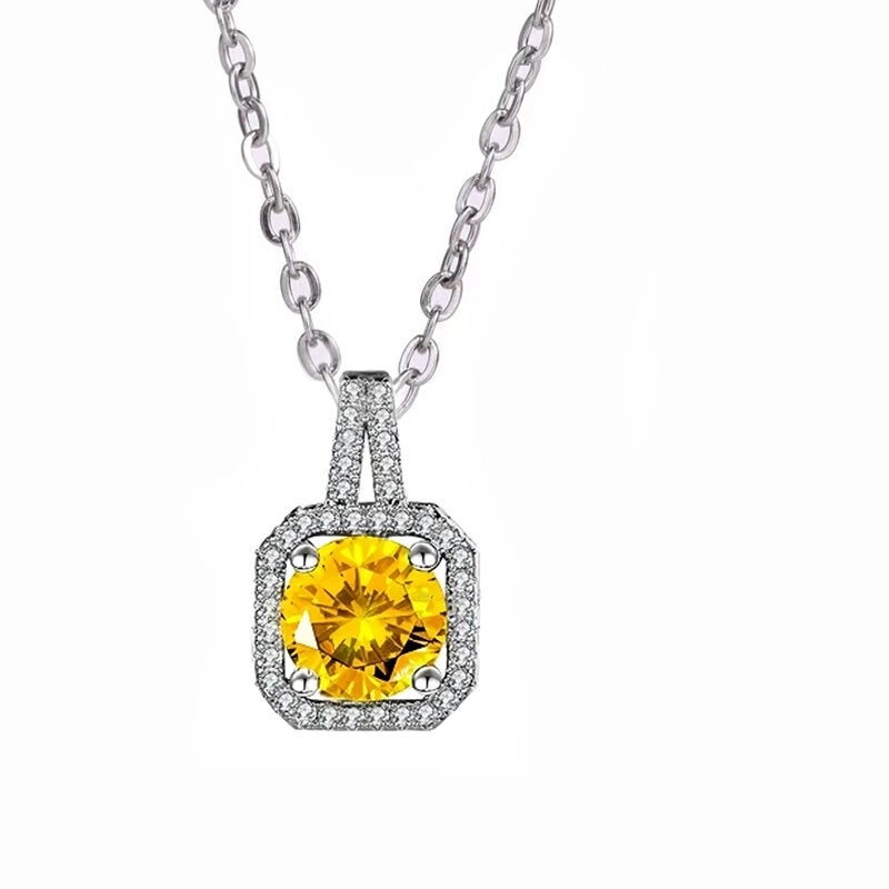 201 Stainless Steel White Gold Plated Gold Plated Classic Style Plating Inlay Square Glass Zircon Pendant Necklace