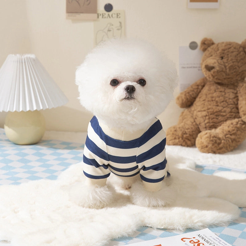 Spring Summer Dog Clothes Cute Bear Striped Four-legged Home Outfit Cat Pet Air Conditioning Clothes