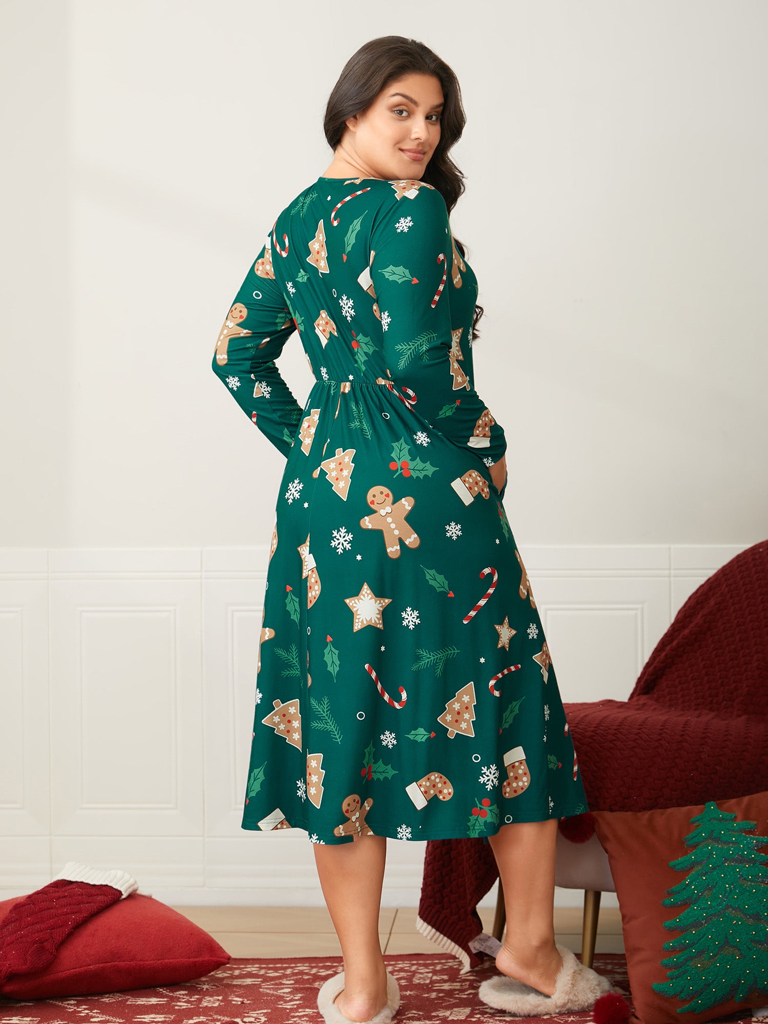 Gingerbread CandyCane Lounge Midi Dress