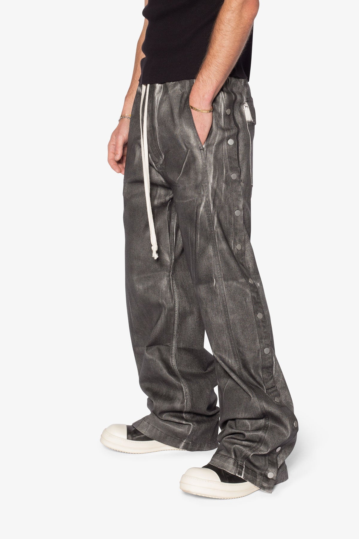 Snap Panel Coated Pants - Washed Black