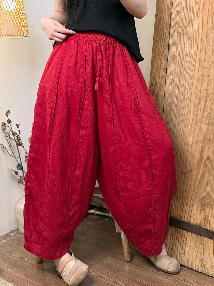 Women Summer Pure Color Linen Harem Pants