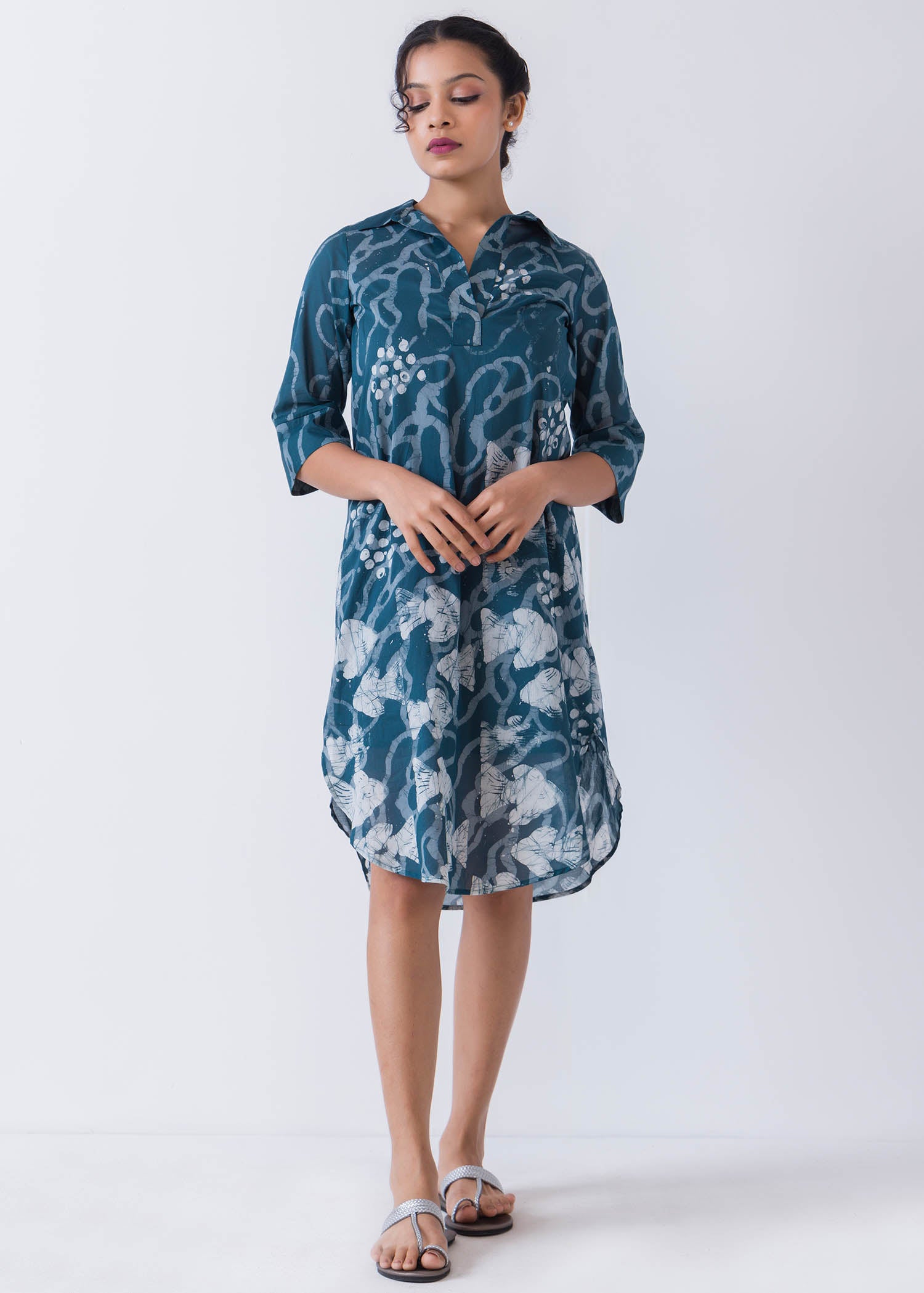 Aquatic Fish Hand Printed Shirt dress