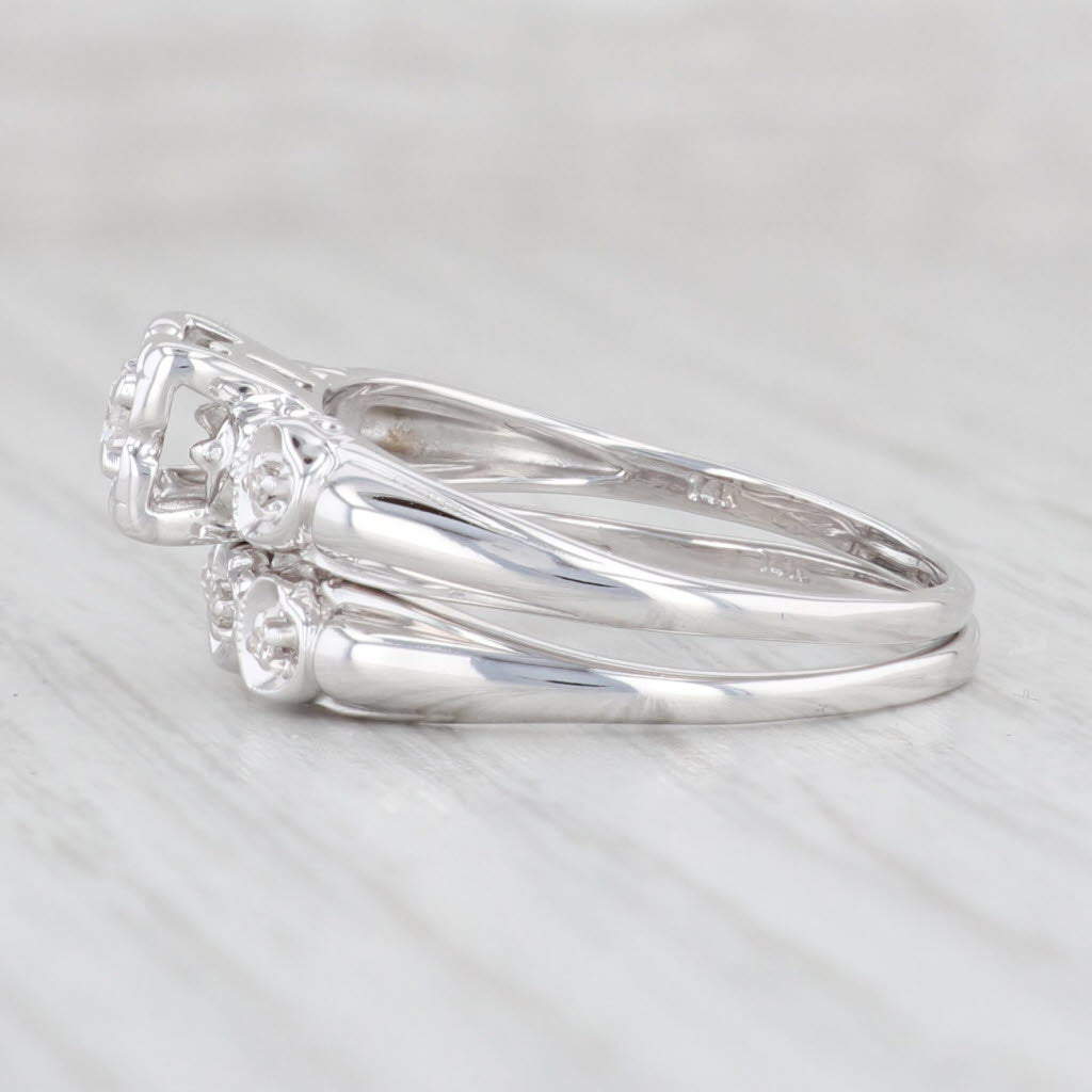 0.11ctw Diamond Engagement Ring Wedding Band Bridal Set 14k White Gold Size 8.5