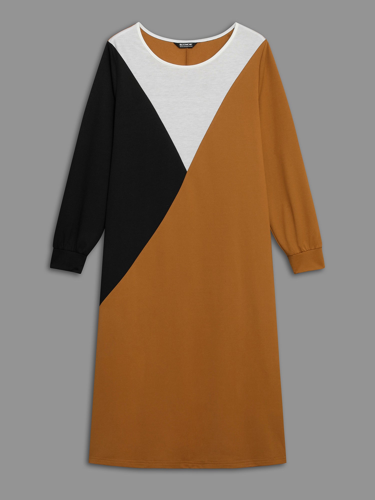 Colorblock Contrast Pockets Knitted Midi Dress