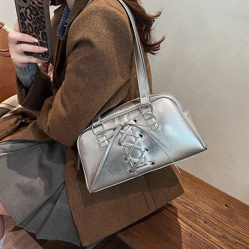 Women's Medium Pu Leather Solid Color Elegant Streetwear Sewing Thread Square Zipper Handbag