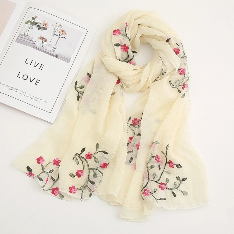 Fashion Flower Chiffon Embroidery Chiffon Scarves