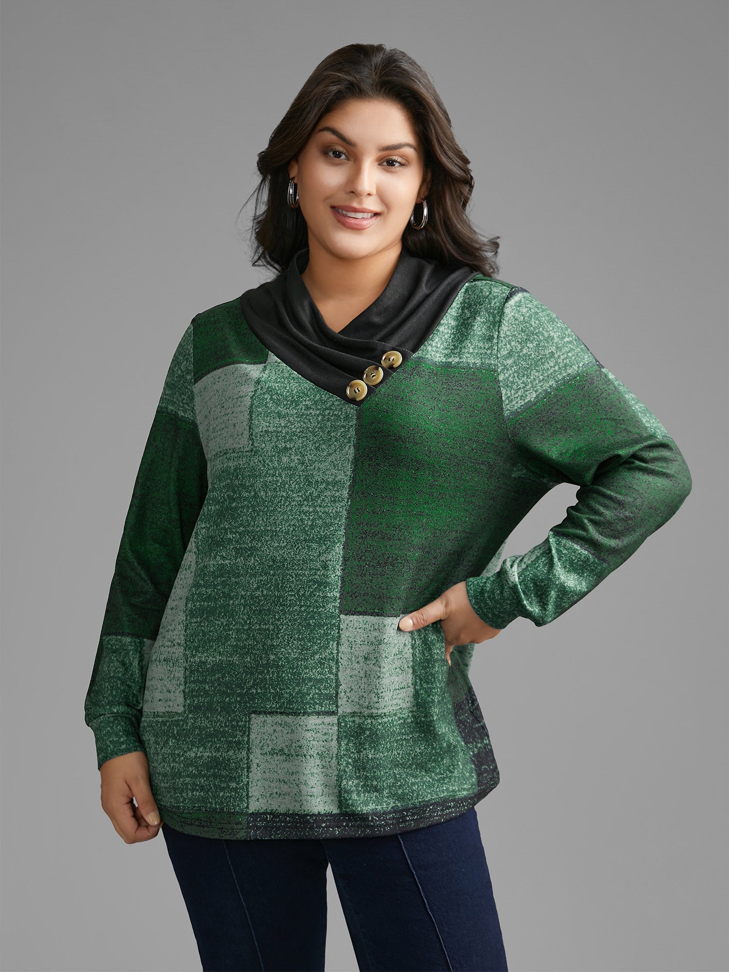 Asymmetrical Colorblock Button Detail Pleated T-shirt