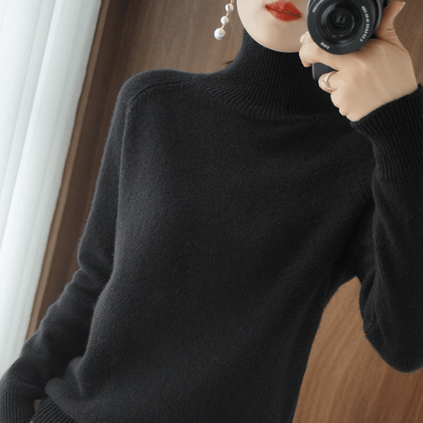 Women;S Solid Turtleneck Cashmere Knit Sweater