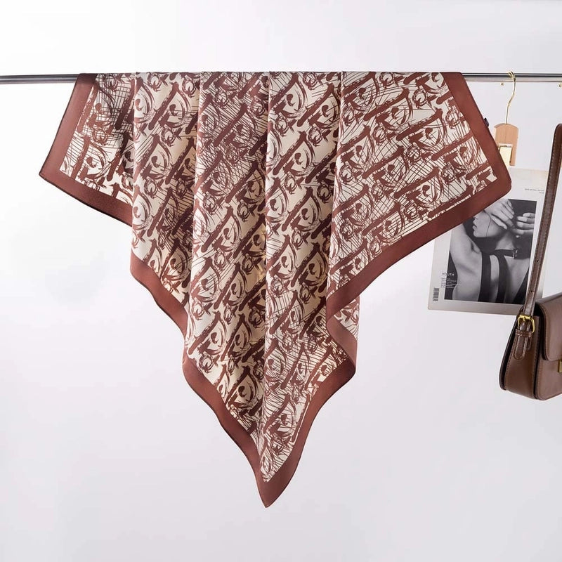 Women's Elegant Minimalist Stripe Flower Satin Silk Scarf
