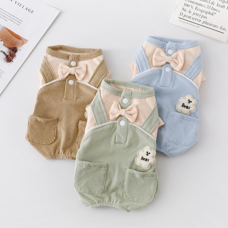 Plaid Bow Decor Dog Jumpsuit