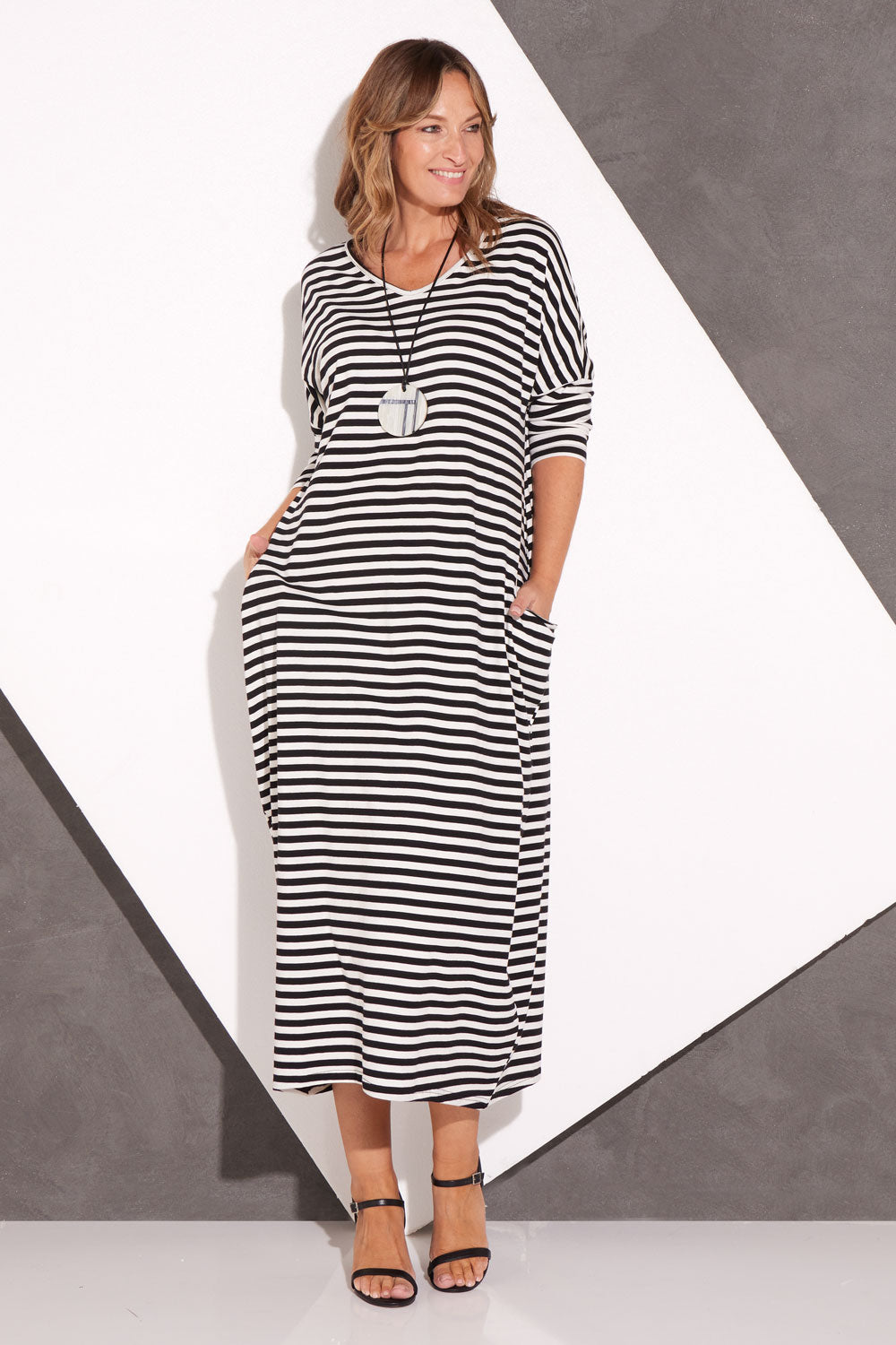 Emmy Maxi Dress - White Black Stripe