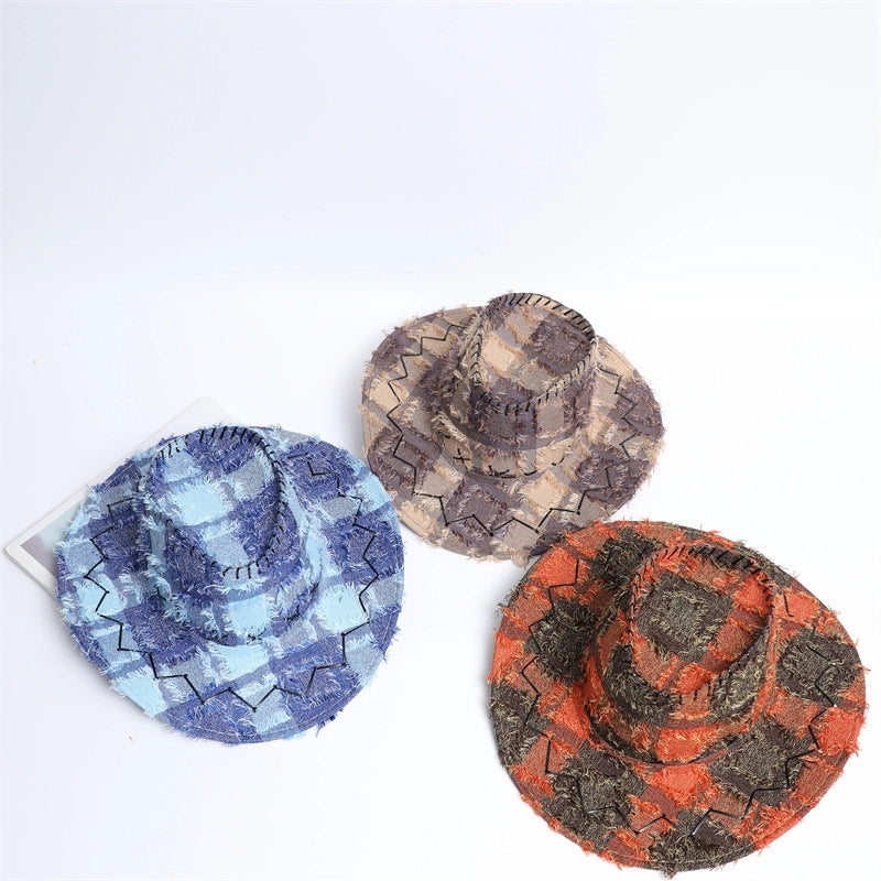 Floral Plaid Western Cowboy Hat Men And Women Couple Outdoor Mongolian Hat Knight Hat Travel Hat