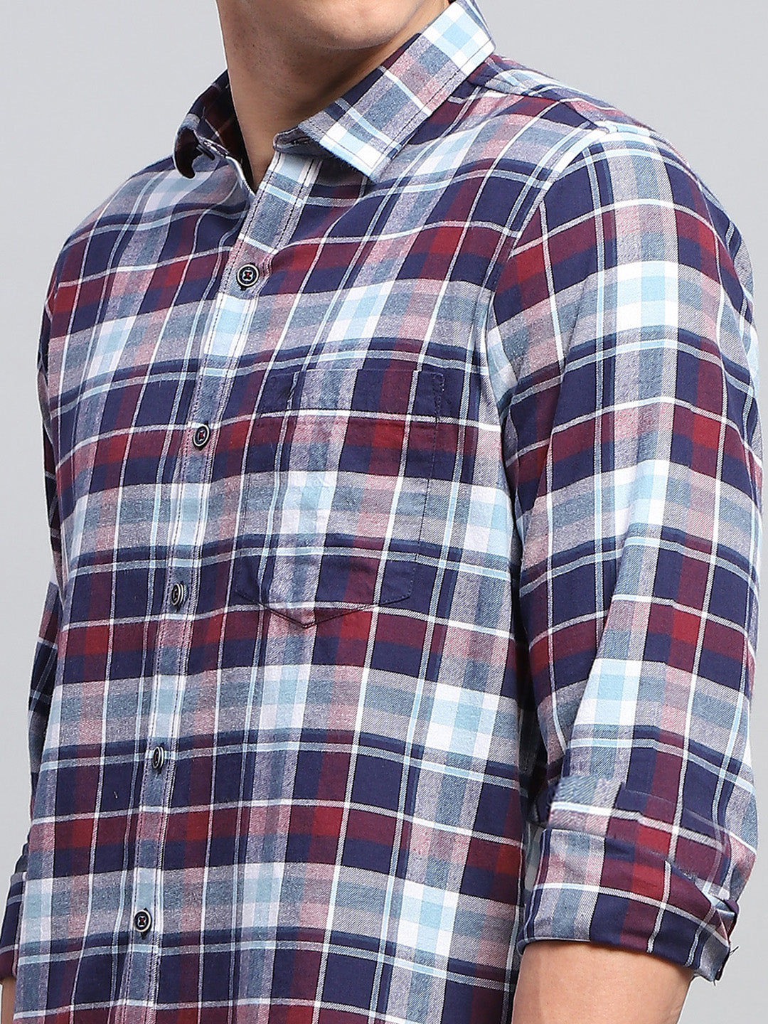 Men Blue Check Collar Full Sleeve Shirt