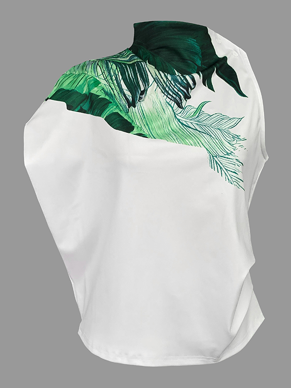 Loose Sleeveless Printed Mock Neck Vest Top