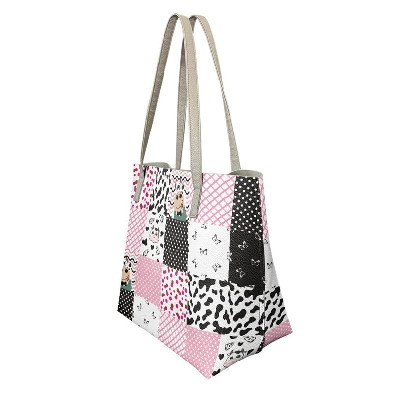 Women's Medium Pu Leather Customized Color Block Vintage Style Classic Style Square Open Tote Bag