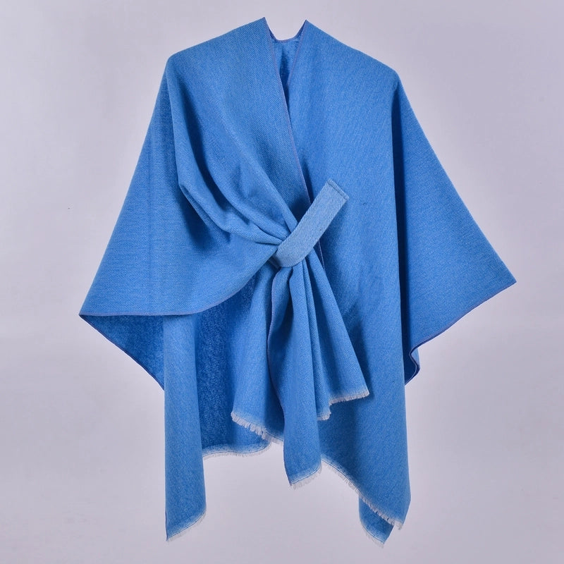 New Women's Autumn And Winter Warm Cloak Simple Double-sided Solid Color Split Cashmere Outerwear Shawl