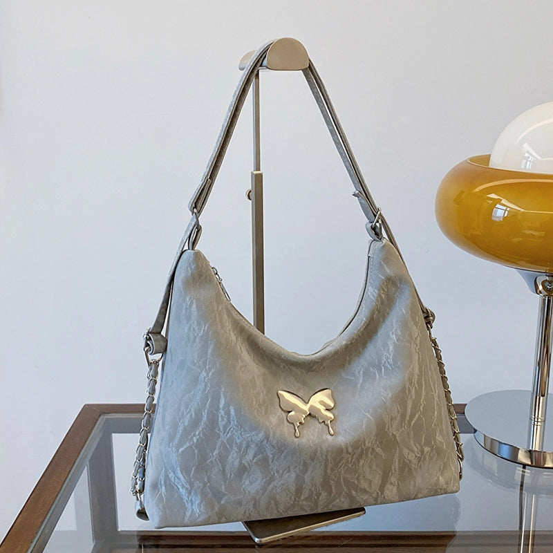 Women's Medium Pu Leather Solid Color Butterfly Streetwear Zipper Shoulder Bag