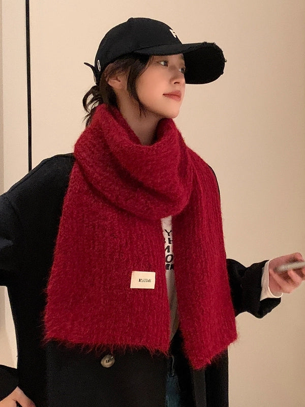 Women's Preppy Style Minimalist Solid Color Mohair Scarf