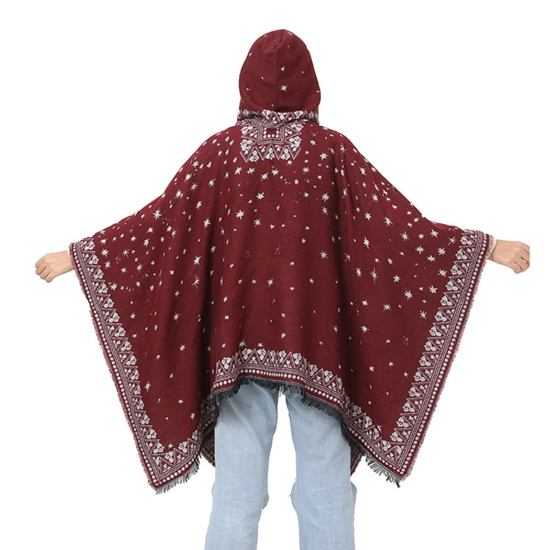 New Poncho Shawl In Stock Hooded Split Knitted Shawl Cashmere-like Warm Scarf For Women
