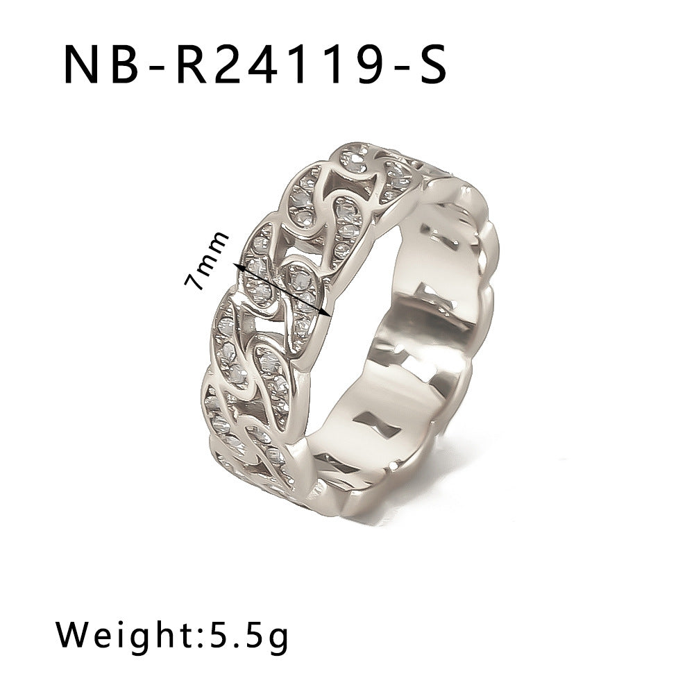 Popular Stainless Steel Diamond-Studded Sparkling Style Elegant Ladies Twist Texture Stacking