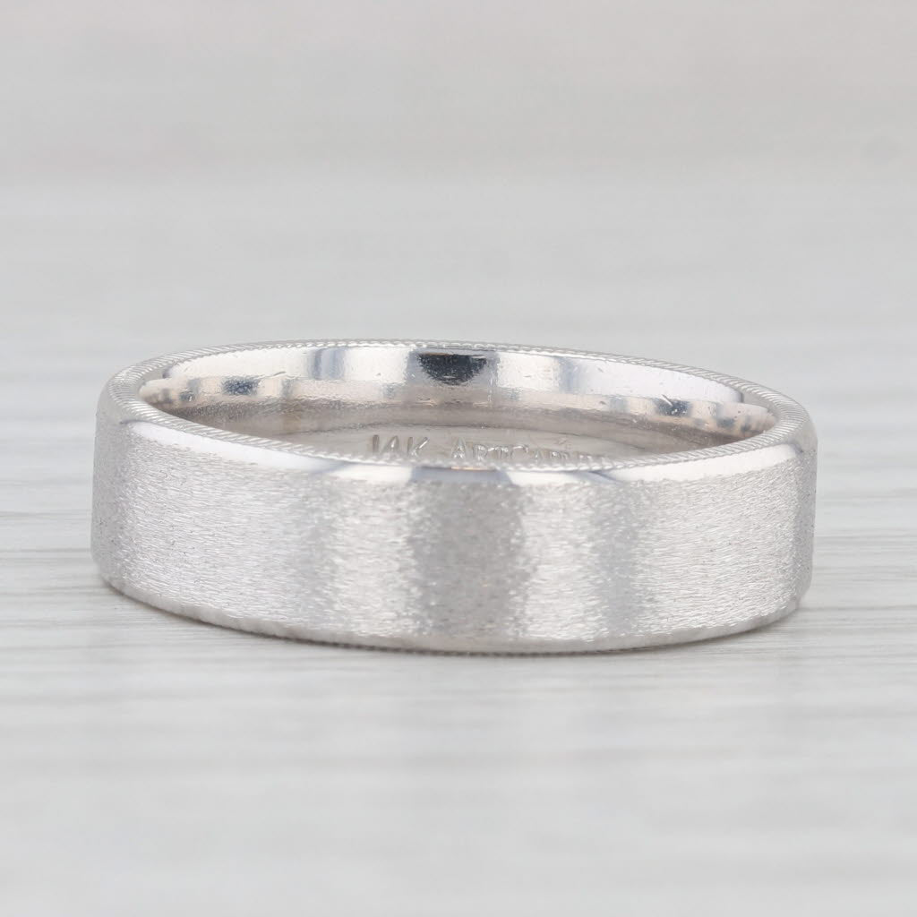 Art Carved Men's Wedding Band 14k White Gold Brushed Finish Size 10 Ring