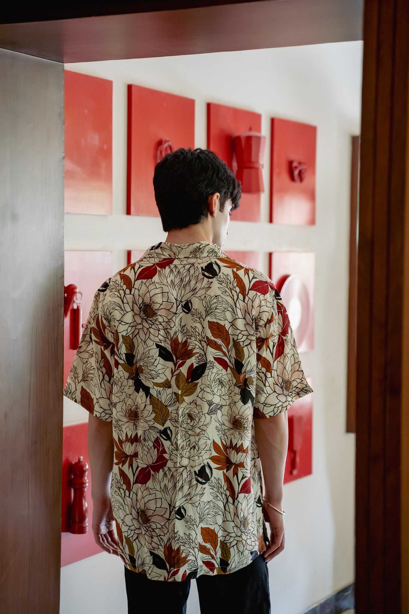 Red Leaf Floral Oversize Shirt