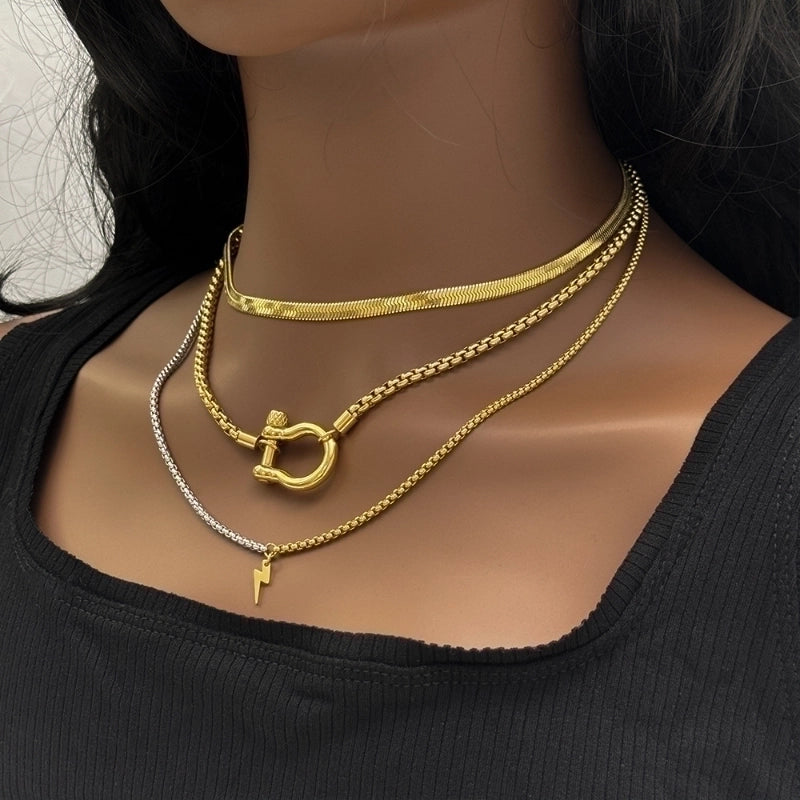 Retro Solid Color Titanium Steel Zircon 18K Gold Plated Plating Inlay Pendant Necklace