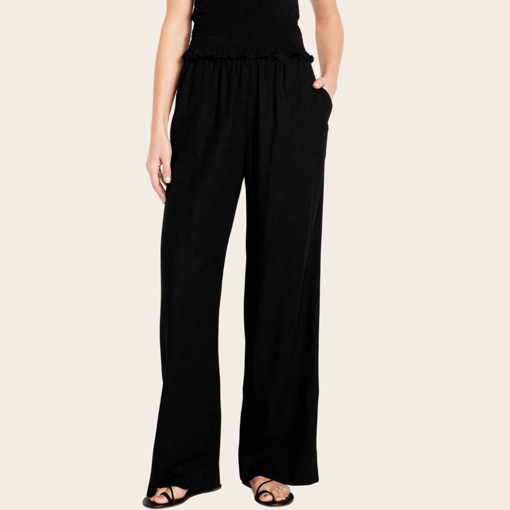 High Rise Linen Blend Wide Pants
