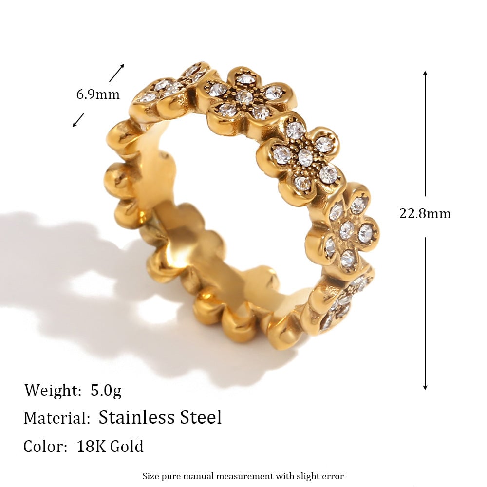 Retro Vintage Fashion Little Daisy Flower Stainless Steel Electroplating Rings