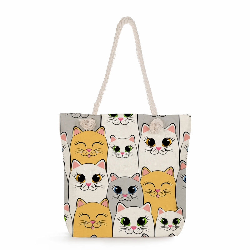 Women's Medium Linen Cartoon Elegant Basic Classic Style Square Zipper Canvas Bag