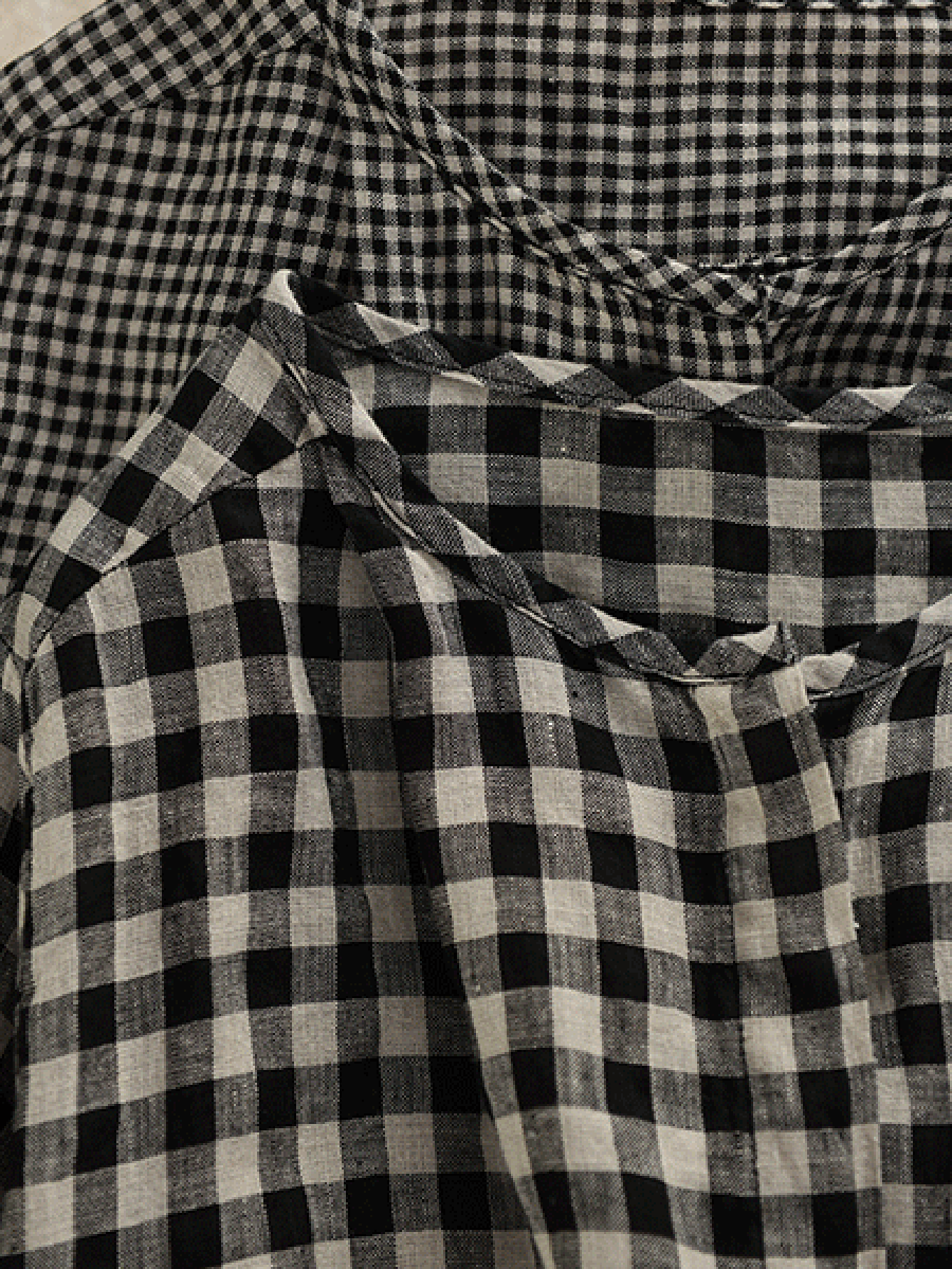 Women Summer Vintage Plaid 100%Linen O-Neck Shirt