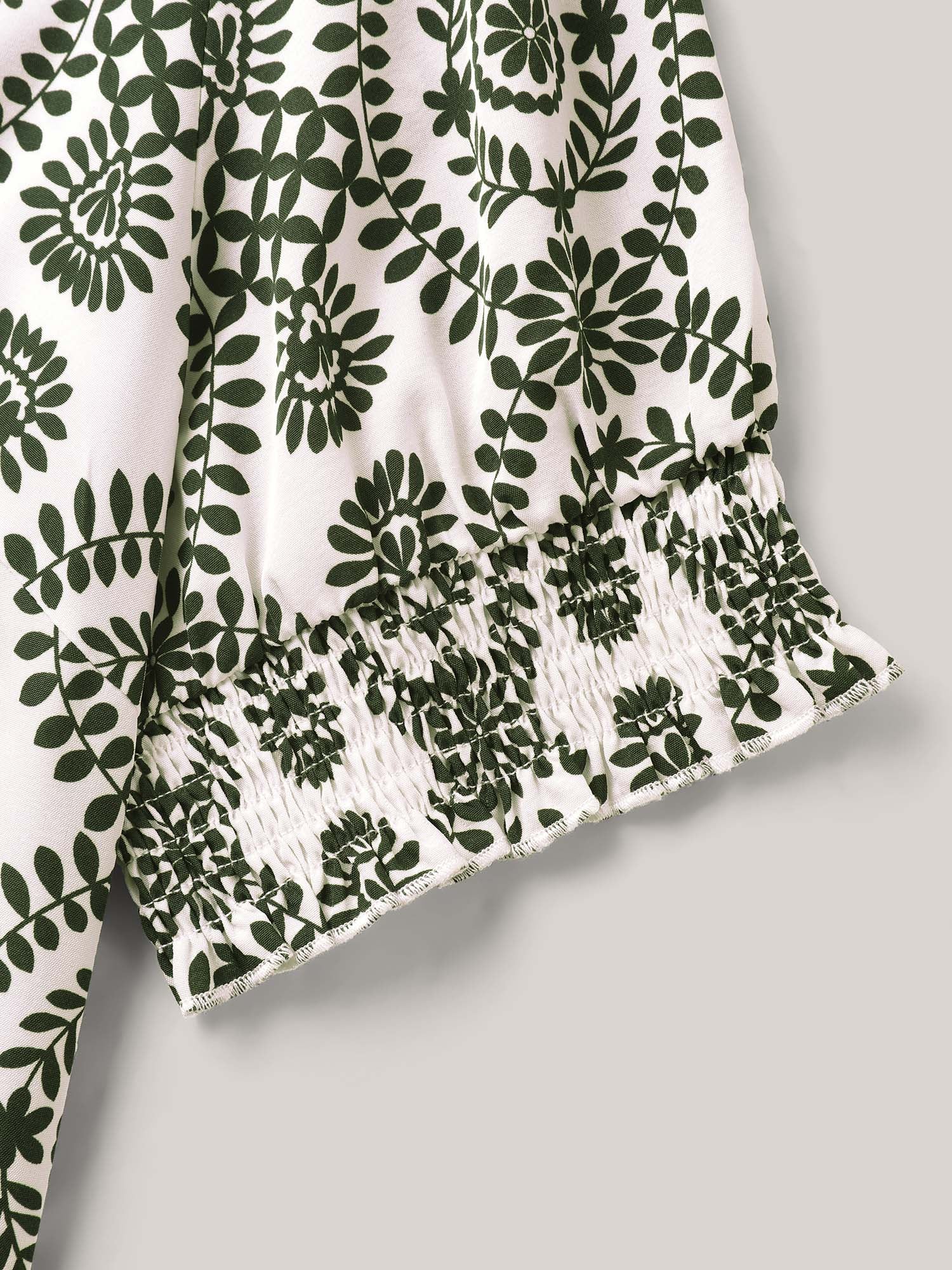 Ornate Print Shirred Blouse