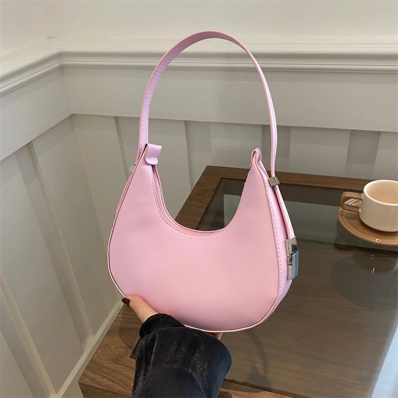 Women's Small Pu Leather Solid Color Elegant Dumpling Shape Zipper Shoulder Bag Underarm Bag