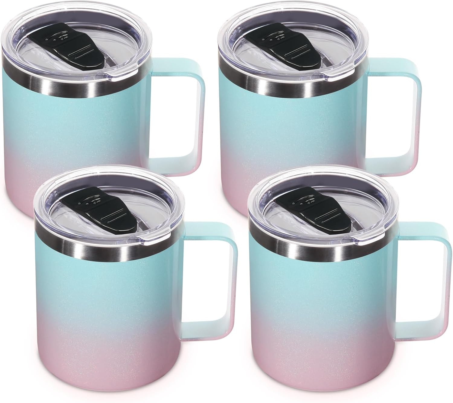Volhoply 14oz Insulated Stainless Steel Coffee Mug with Leakproof Lid,Double Wall Vacuum Travel Coffee Cup with Handle,Reusable Metal Tumbler,Camping Mugs Keep Hot/Cold,Christmas Gifts(Black,1