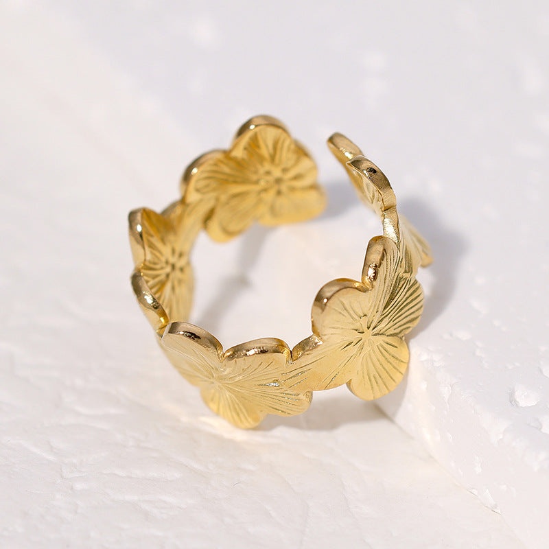 Rustic Open Ring Flower Stainless Steel Electroplating Rings