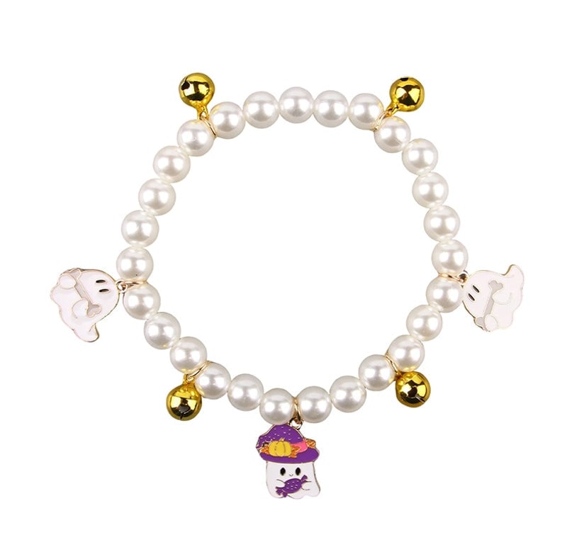 Cute Funny Imitation Pearl Halloween Pumpkin Ghost Beaded Pet Collar