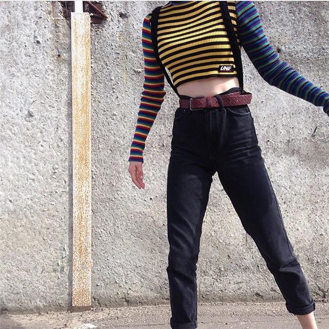 Multi Colored Knitted Striped Cropped Top